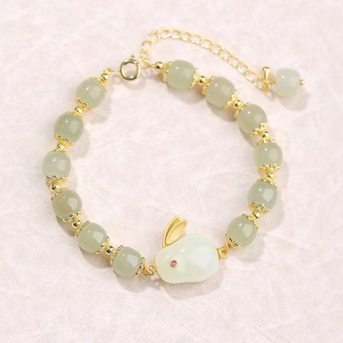 Spot TikTok Same Style Yutu Bracelet Female Imitation Hetian Jade Court Rabbit Bracelet Female Chinese Valentine‘s Day Gift for Girlfriend
