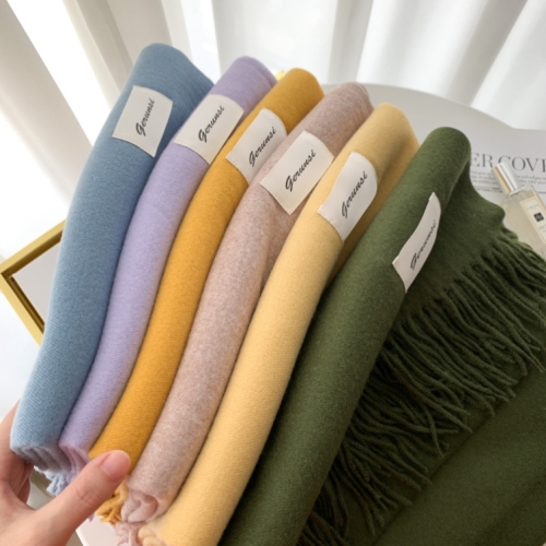 Boutique Sheep Sticky Artificial Cashmere Scarf Autumn and Winter Thickened Brushed Shawl Solid Color Super Soft