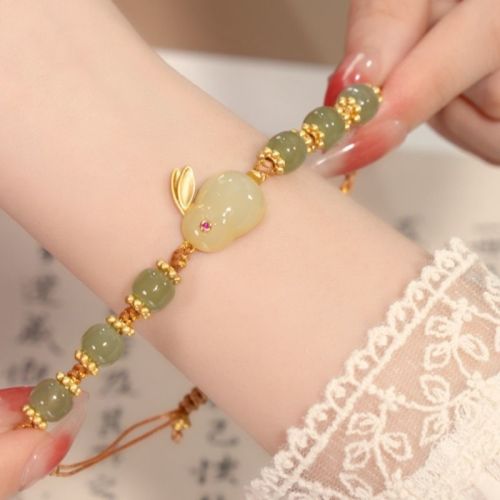 front rabbit boundless hetian jade rabbit bracelet woven fresh and elegant chinese valentine‘s day gift for girlfriends gifts for relatives and friends