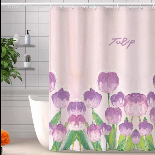 [Muqing] Waterproof Thickened Digital Printing Shower Curtain Wet and Dry Separation Water Retaining Curtain Punch-Free Toilet Curtain