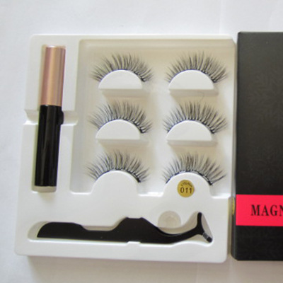 False Eyelashes Three Pairs with Tweezers Magnetic Liquid Eyeliner Natural Soft