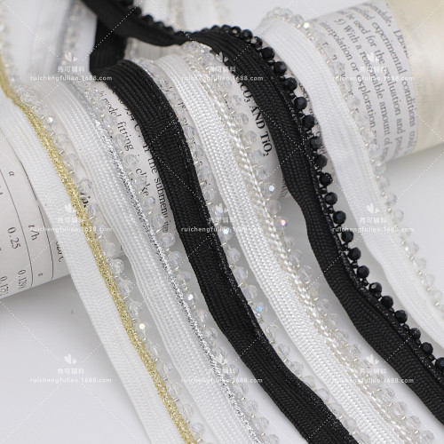 new gold and silver mother crystal ribbon beaded lace handmade diy cheongsam shoes and hat bag inlaid bar code accessories
