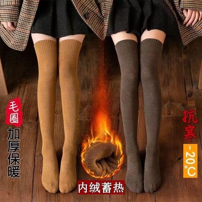 Autumn and Winter Thickened plus Velvet Stockings Children Knee Socks Ins Japanese Style Thermal Autumn and Winter Confinement High Tube Female Long Socks