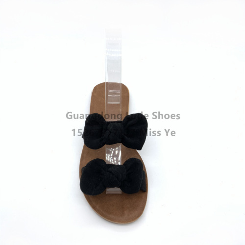New Flat Slippers Summer Outdoor Slippers Lint Bowknot Simple All-Matching Comfortable Guangzhou Women‘s Shoes Handcraft Shoes