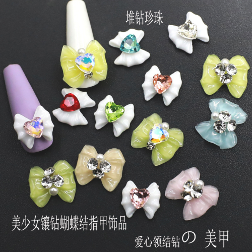 Popular Beautiful Girl Japanese Style Nail Jewelry Diamond Love Butterfly Bow Tie Diamond Sailor Moon Warrior Pile Rhinestone Nail Stickers