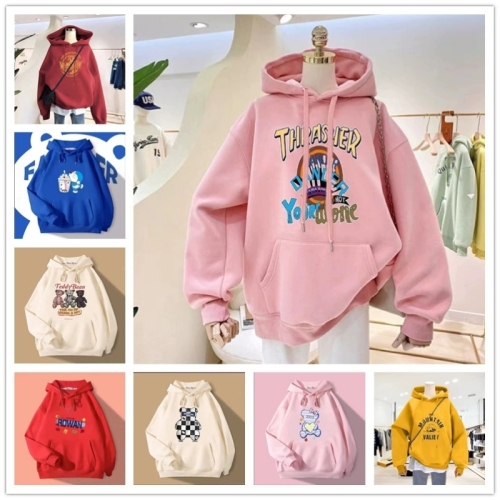 2023 Autumn and Winter New Women‘s Hooded Sweater Drop-Shoulder Korean Style Loose-Fitting Student Coat Stall Supply Wholesale