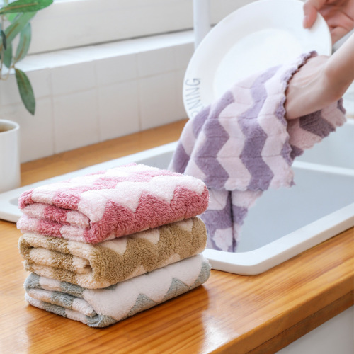 Kitchen Cleaning Coral Fleece Polyester Brocade Upgrade New Bamboo Charcoal Fiber Thickened Dish Towel Ultrasonic Small Square Towel Rag
