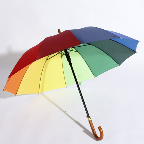  Handle Straight Rod Rainbow Umbrella 16 Bone Curved Handle Automatic Open Gift Advertising Umbrella Large Umbrella Sunshade Umbrella 