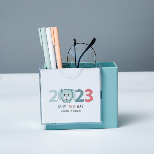 2023 rabbit year plastic pen holder desk calendar customization desktop stationery storage calendar printing customization calendar simple calendar