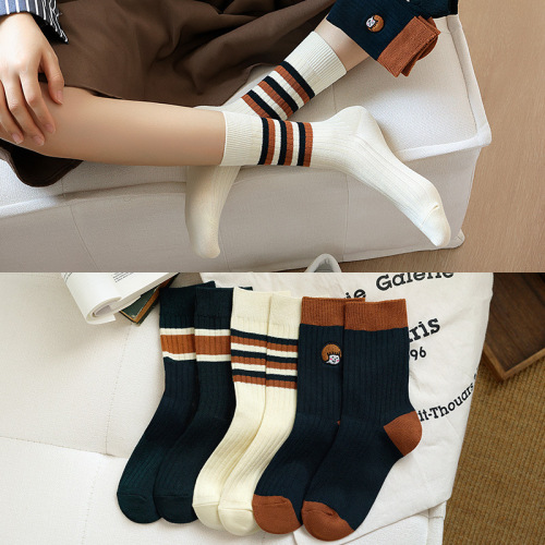 autumn and winter new ladies bunching socks long socks combed cotton leisure warm double needle women‘s socks one-piece delivery