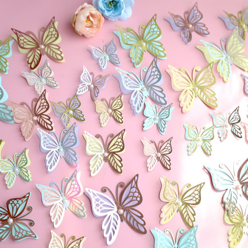 cross-border paper double-layer pearl butterfly cake decoration birthday cake decoration cake plug-in butterfly baking plug-in