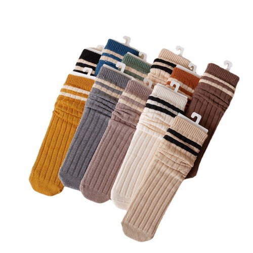 Autumn and Winter New Bunching Socks Women‘s Japanese-Style Retro Striped Dehaired Angora Long Socks Ins Trendy Student Striped Mid-Calf Socks