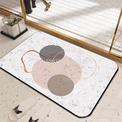 Qiansi Ins Style Light Luxury Diatom Mud Floor Mat Abstract Lines Bathroom Absorbent Floor Mat Door Mat Soft