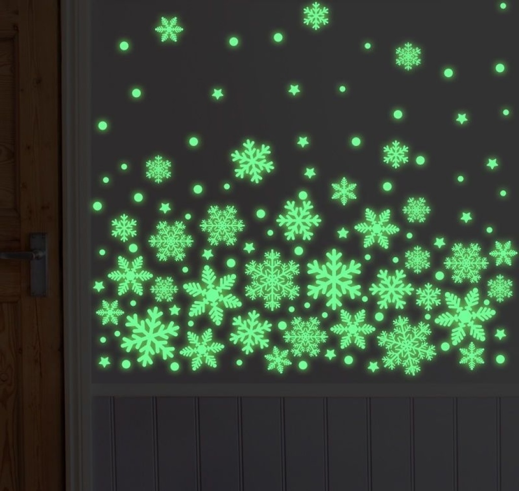 圣诞雪花贴纸夜光雪花片荧光窗贴新年装饰品静电玻璃贴闪金粉详情3