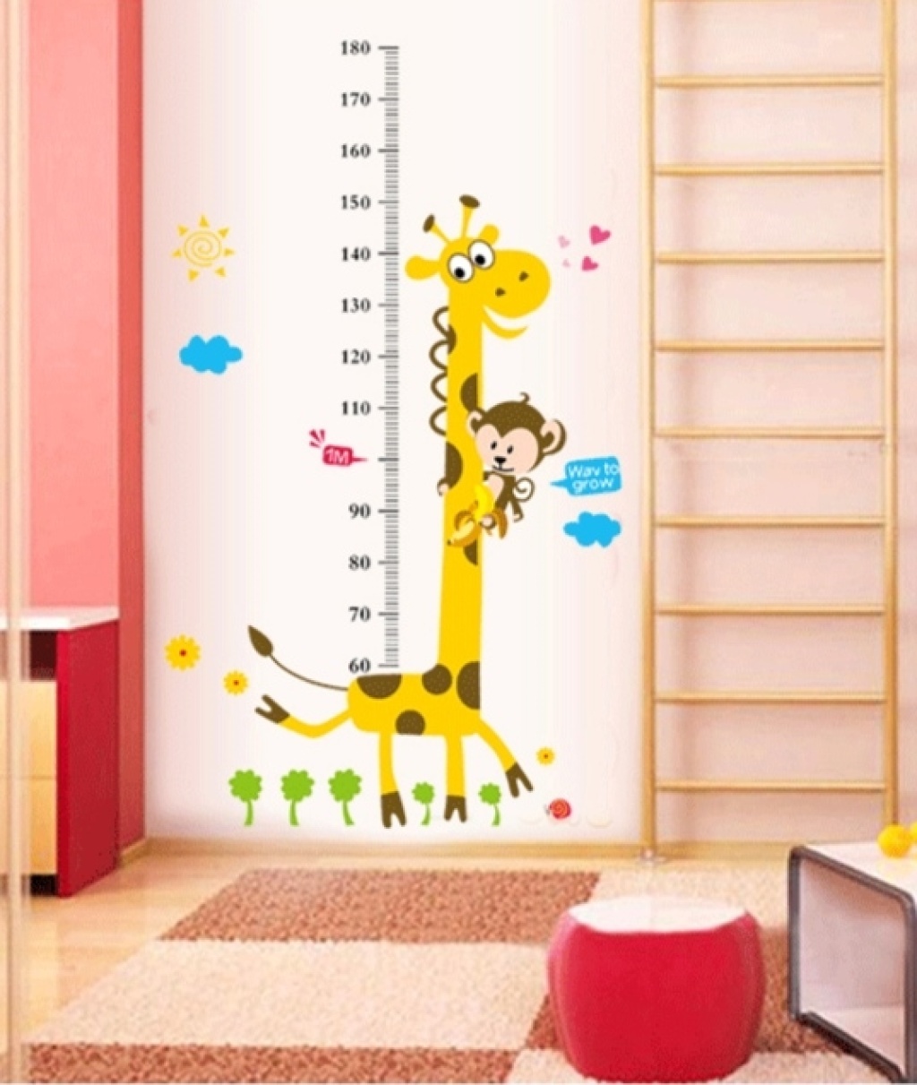 卡通动漫宝宝小熊和长颈鹿身高贴卧室客厅园儿童房墙贴详情2