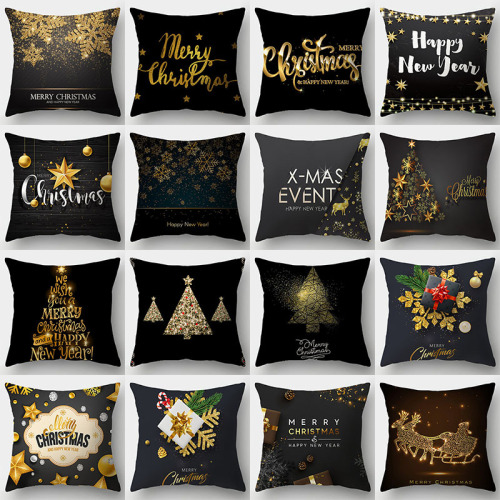 black gold christmas digital printing pillow case european snowflake letter sofa cushion pillow case