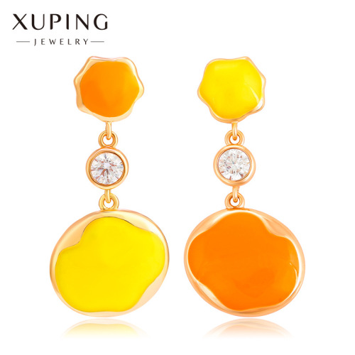 Xuping Jewelry korean Temperament Irregular Earrings Women‘s Alloy Gold-Plated High-Grade Design Vintage Drop Glaze Earrings