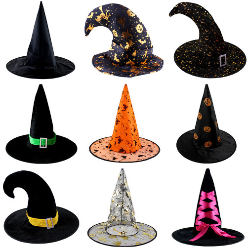 10000 Halloween Ball Party Hat Witch Hat Wizard Hat Gauze Hat Printed Pumpkin Hat Black Tip Hat 