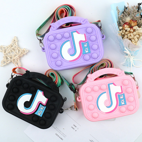 tiktok portable silicone bag female creative mini silicone zipper earphone bag candy color handle with key bag