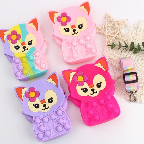fox silicone bag coin bag female creative mini silicone zipper earphone bag candy color handle with key bag