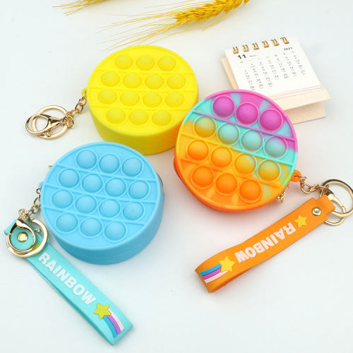 round Coin Purse Coin Bag Female Creative Mini Silicone Zipper Earphone Bag Candy Color Wrist Strap Key Case