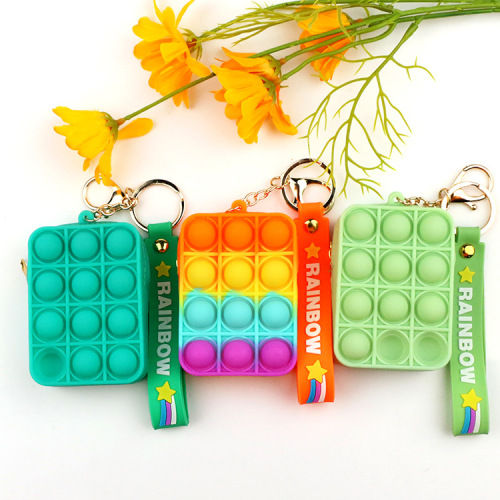 Square Coin Purse Coin Bag Female Creative Mini Silicone Zipper Earphone Bag Candy Color Wrist Strap Key Case
