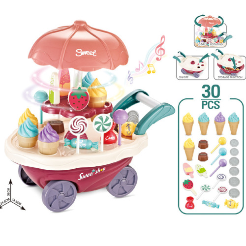 Children‘s Kitchen Play House Accessories Simulation Tableware Mini Ice Cream candy Trolley Ice Cream Supermarket Toys