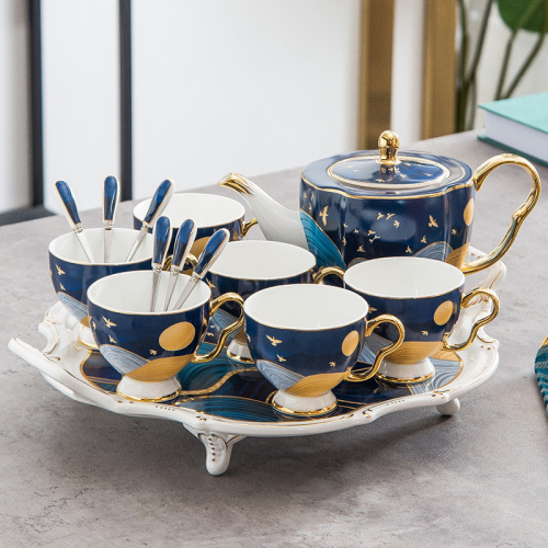 High Bone China Ceramic Tea Set Pot Cup Plate Coffee Set Simple European Style