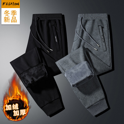 Casual Pants Men's Winter New Style Ankle-Tied Trousers Cropped Fleece-Lined Pants Thick Warm Sports Trousers Men's Pants Fashion