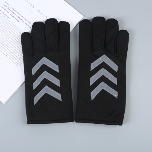 Traffic Command Gloves Road Security Duty Gloves Autumn and Winter Motorcycle Fleece Thickened Warm Reflective Black Gloves