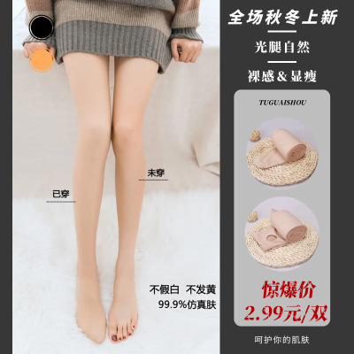 Wholesale Autumn and Winter Fleece-Lined Superb Fleshcolor Pantynose Skin Color Thermal Pantyhose Women's Outer Wear One-Piece Trousers Thickened Flesh-Colored Leggings