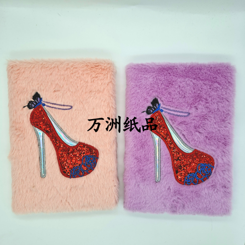 factory direct sale high-heeled shoes plush embroidery notebook handmade hand account notes mao mao this creative stationery