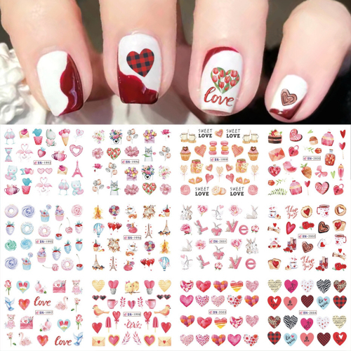 New Nail Stickers Ins European and American Valentine‘s Day Love Lip Print Letter Small Cake Watermark Nail Stickers