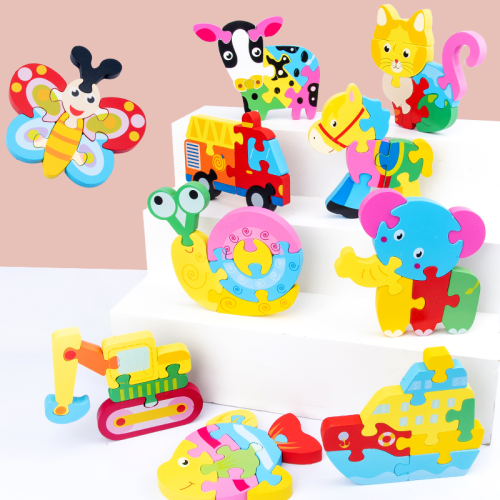 three-dimensional children‘s 16 small puzzles wooden cartoon animal geometry puzzle early education intelligence boys and girls puzzles