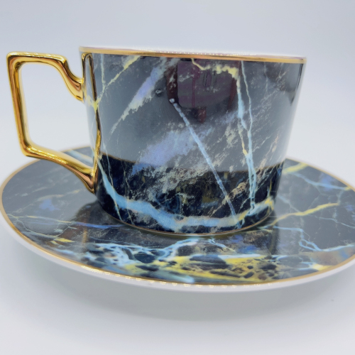 black marbling high bone china coffee cup and saucer painting gold pottery porcelain cup and saucer water cup flower tea cup