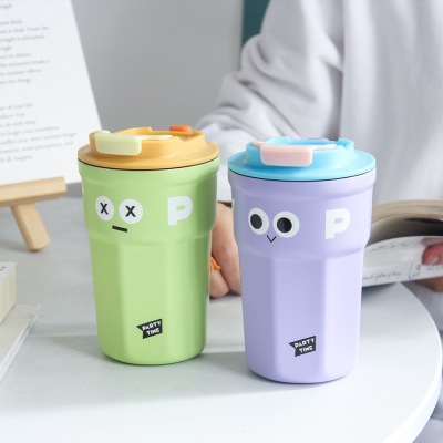 Internet Celebrity Facial Expression Insulated Coffee Cup Girl Good-looking Student Portable Stainless Steel 316L Funny Coffee Cup