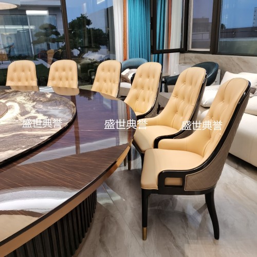 shanghai five-star hotel solid wood furniture high-end club solid wood dining chair villa modern light luxury electric dining table and chair