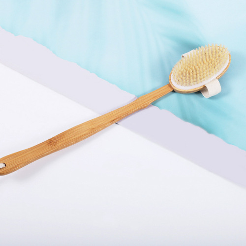 factory wholesale 40cm long handle bamboo bath brush back brush rub back brush soft brush dry brush bath brush