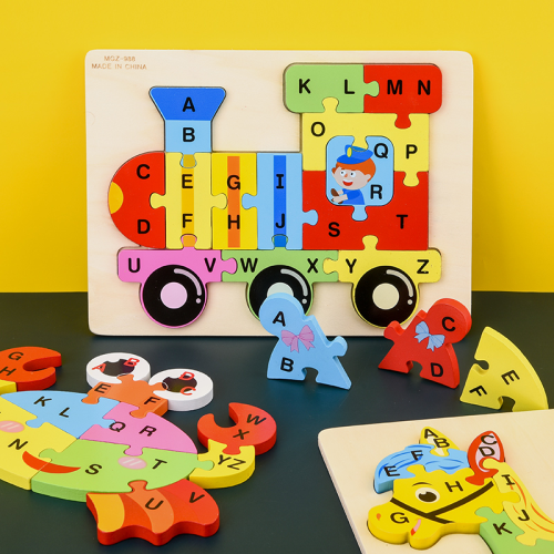 new children‘s toys early education cognitive cartoon animal wooden 8 26 letters puzzle board building blocks toys