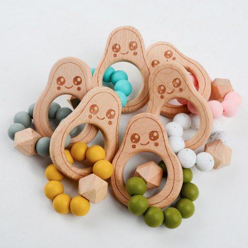 avocado gum beech baby bracelet teether toy baby molar beads fork baby toys