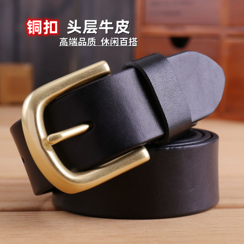 manufacturer wholesale men‘s leather belt imported first layer cowhide faded pure copper buckle leather belt men