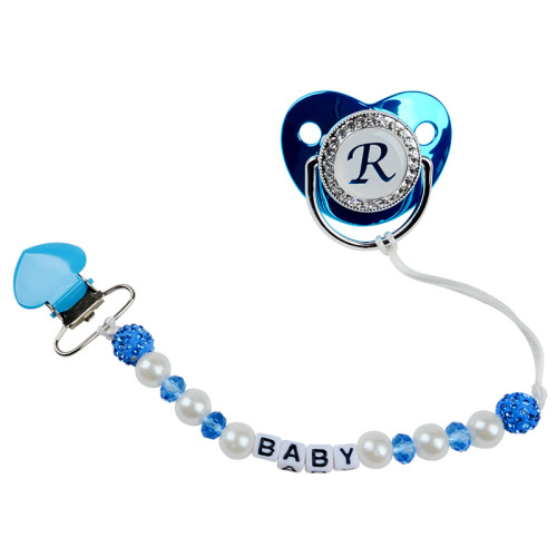 new clay crystal drop-preventing chain rhinestone pacifier heart iron clip pacifier clip