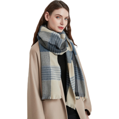2022 new european and american soft thick blue plaid scarf women‘s winter japanese and korean style student warm scarf