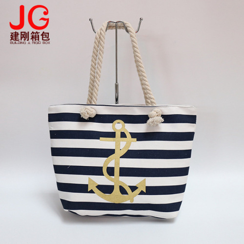Large Beach Bag Foreign Trade Blue and White Striped Storage Bag Tote Bag Shopping Bag portable Canvas Bag Factory Direct