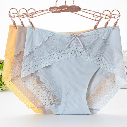 75.00kg plus-Sized plus Size Ultra-Thin Seamless Ice Silk Underwear Women‘s Lace Ladies Summer Thin Cotton Crotch High Waist Briefs