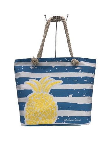 Factory Customized 600D Printed Striped Pineapple Shopping Bag Cotton String Portable Beach Bag Foreign Trade Handbag Wholesale