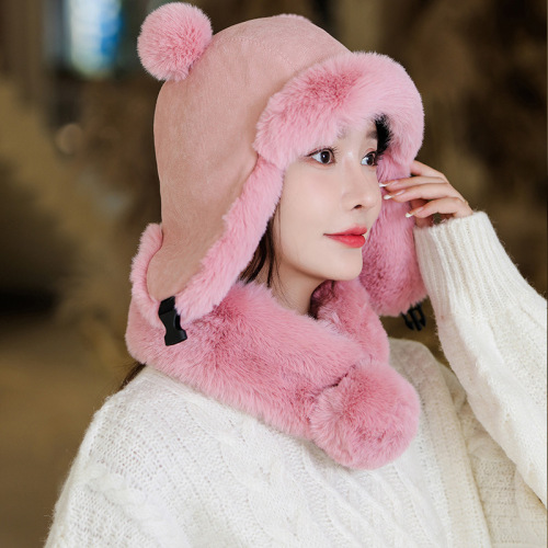 Thickened Northeast Cold Proof Lei Feng Hat Women‘s Autumn and Winter Ski Scarf Cotton-Padded Cap Plush Warm Ear Protection Face Hat Tide
