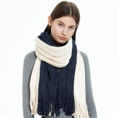 factory direct supply foreign trade autumn and winter new acrylic scarf wholesale stitching double-sided solid color tassel warp knitting wool scarf