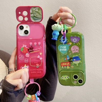 New Cartoon Makeup Mirror Bracket for Apple 13 Phone Case Iphone12 Drop-Resistant Strawberry Bear Protective Case