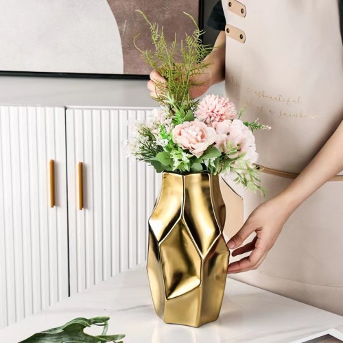 cross-border export light luxury electroplated gold ceramic crafts wedding home furnishing ktv model room flower shop vase decoration